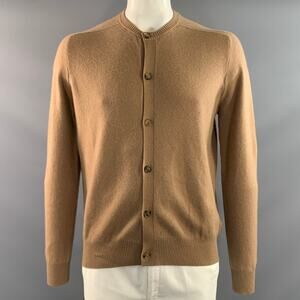 PRADA Size L Tan Knitted Cashmere Polyamide Collarless Cardigan